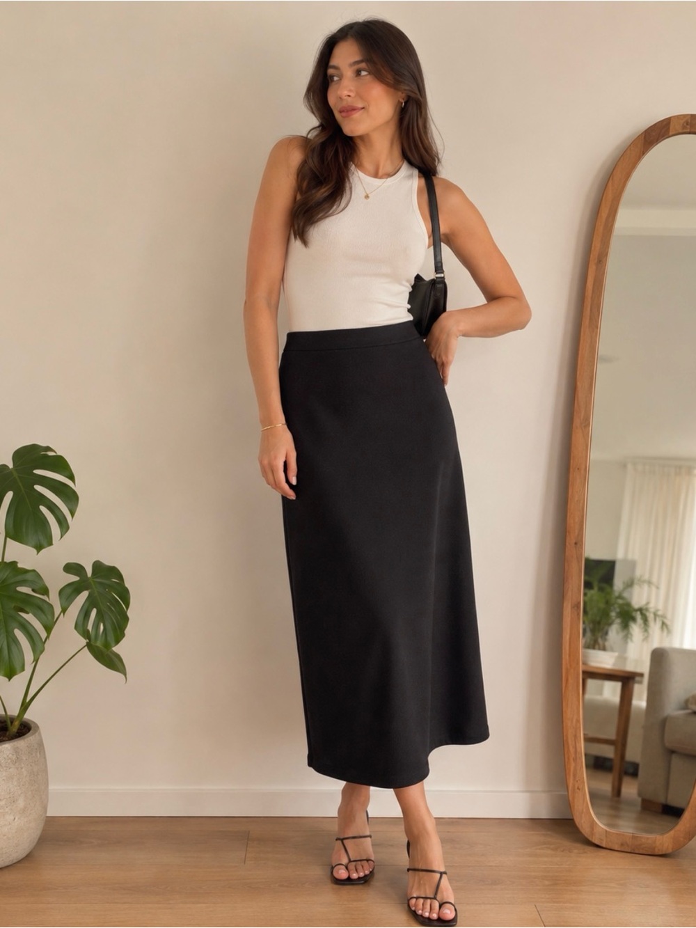 St. John Black Knit Midi Skirt | Size 14